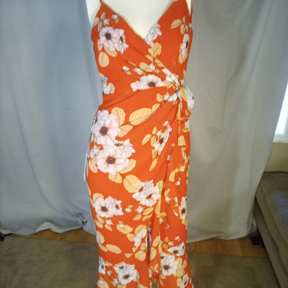 Bardot Orange Maxi Dress with Ruched Wrap Style